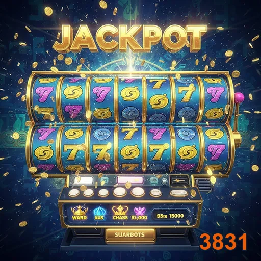 Imagem de caça-níqueis em um cassino, destaque para o site 3831 com jogos de slots.